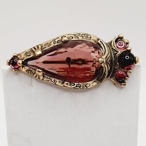 Miracle Purple Glass Brooch Open Back Faceted Stone Celtic Style Vintage